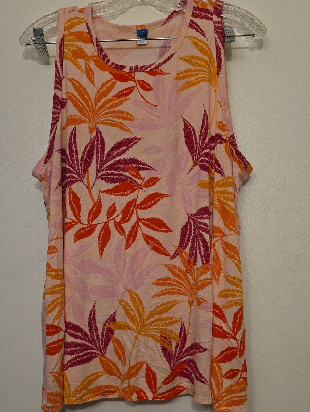 Old Navy Pink, Peach & Orange Tropical Print Tank Top (XL)